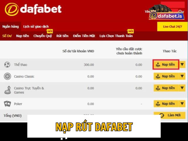 Rút tiền Dafabet qua thẻ cào