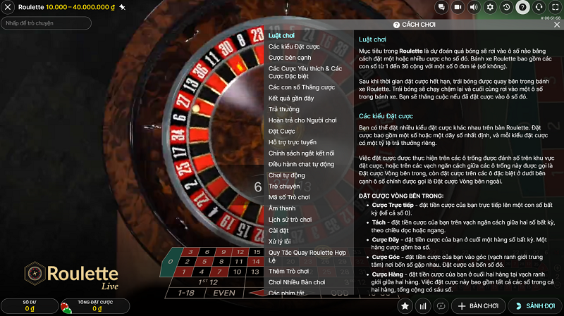 Luật chơi roulette phổ biến trên sảnh ebet của nhà cái Dafabet